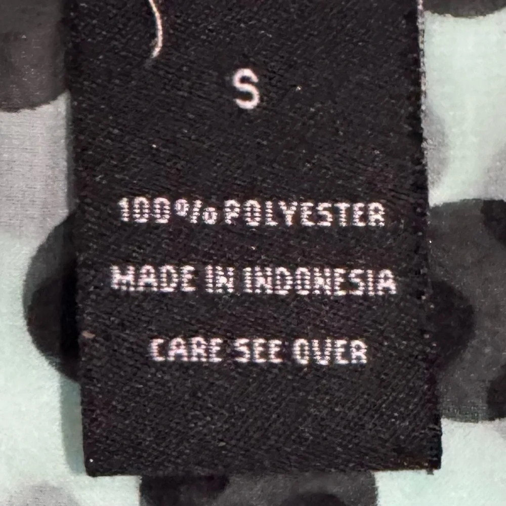 Aqua Black Polka Dot Sheer Blouse Hi Low Roll Tab Sleeve Small
